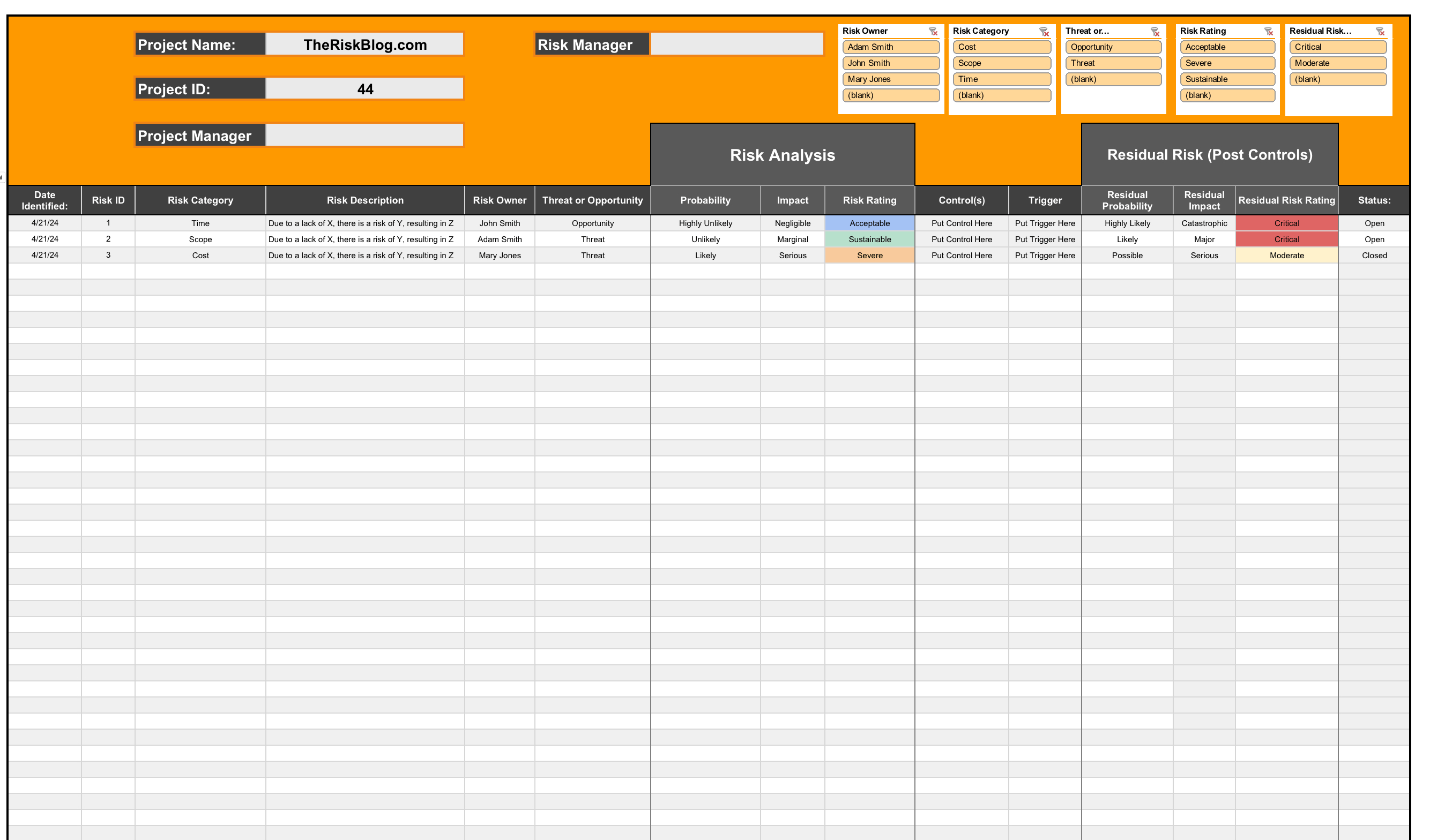Risk Matrix Risk Assessment Template for risk and opportunity / threats