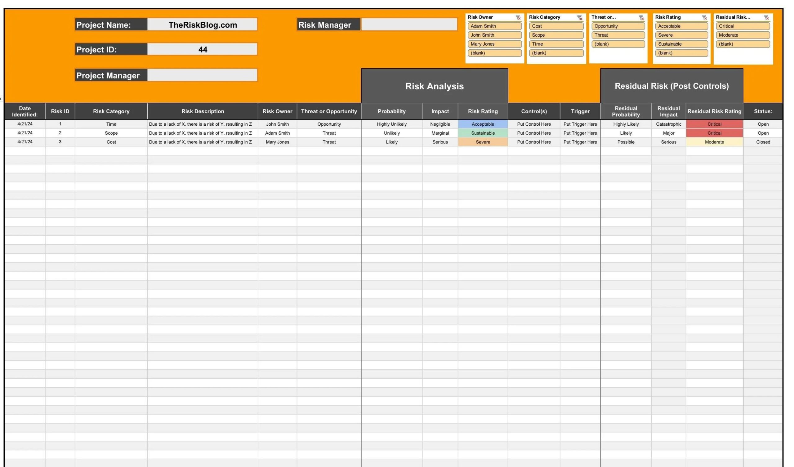 Risk Register Template